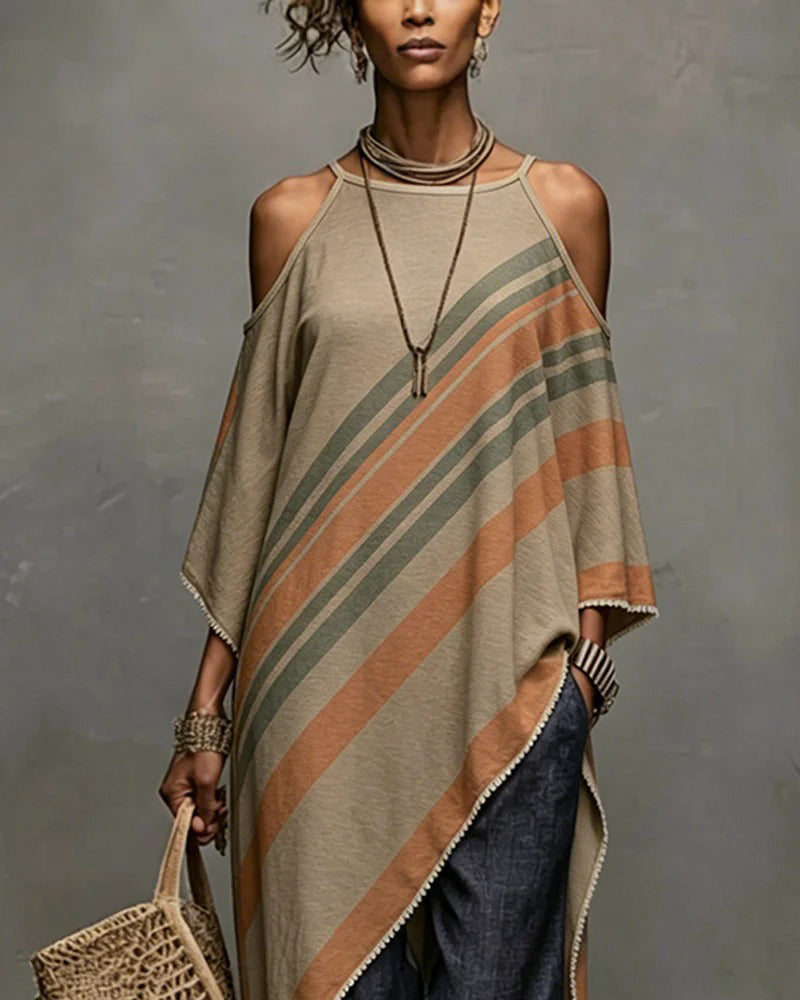 Blouse Rayée Halter Décolleté Dégagé Asymétrique