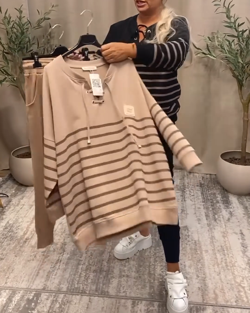 Ensemble Deux Pièces Décontracté Pantalon De Sport Rayé À La Cheville