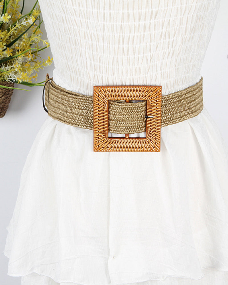 Ceinture élastique pour femme tissée d'herbe