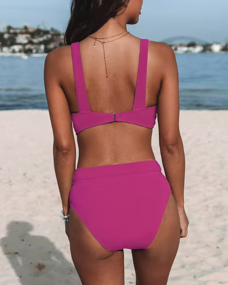 Bikinis de couleur unie taille haute