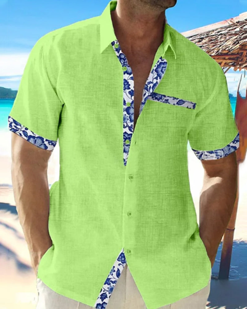 Chemise à manches courtes en coton et lin