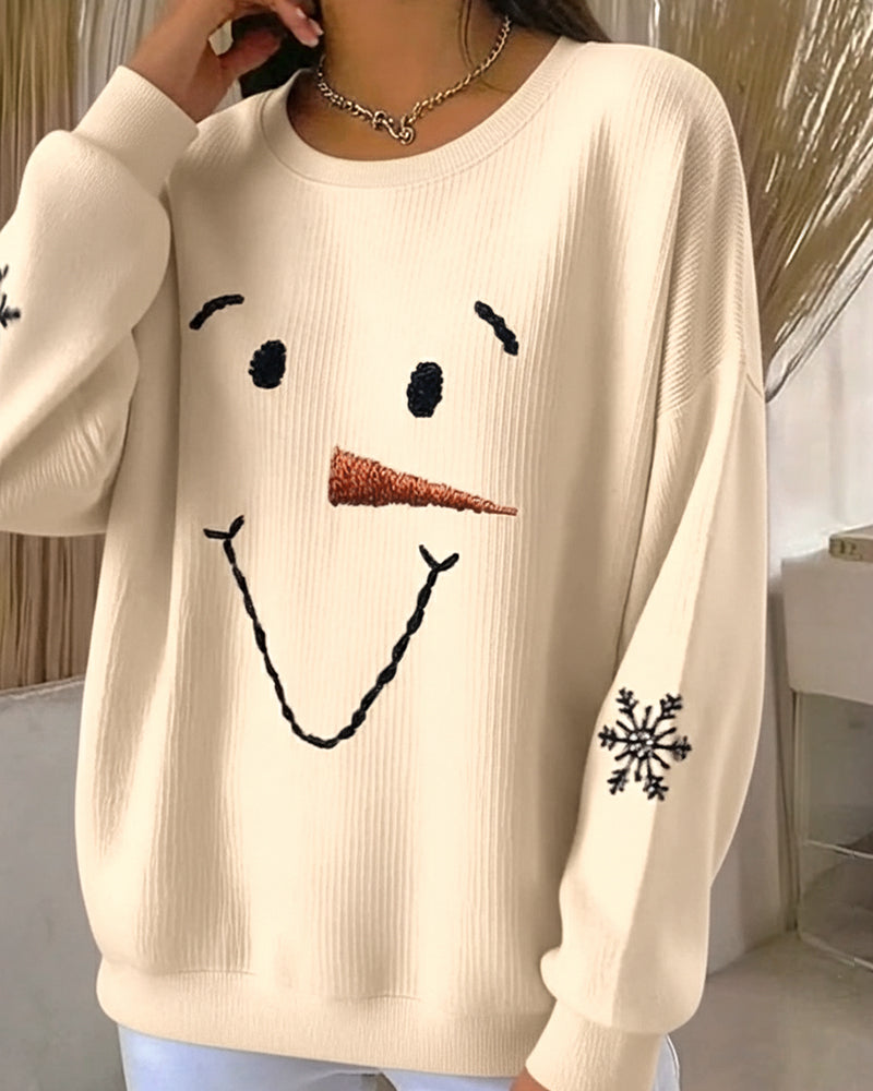 Sweat-Shirt Bonhomme De Neige Imprimé Col Rond