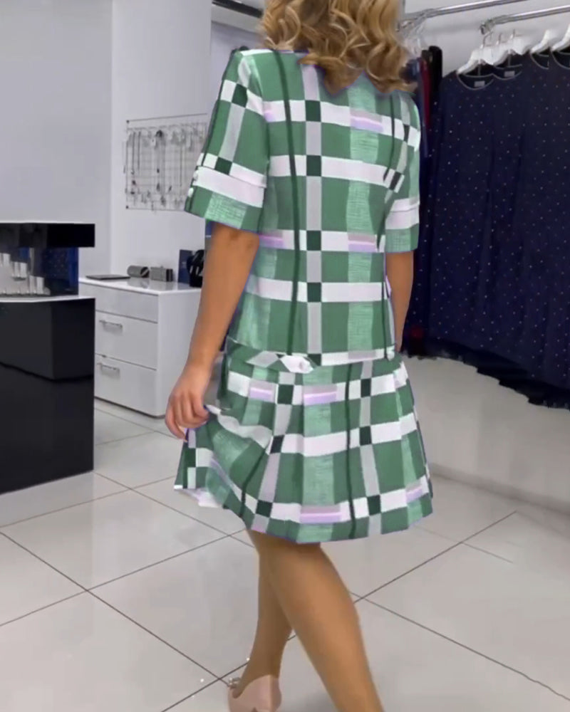 Robe à col rond et à carreaux