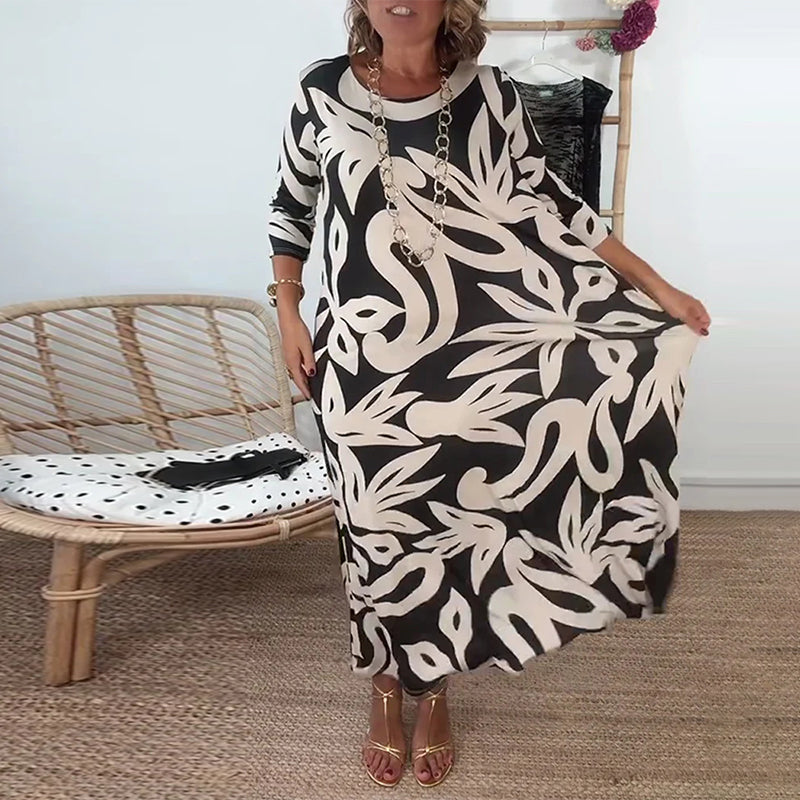 Robe À Col Rond Et Manches Longues Imprimée