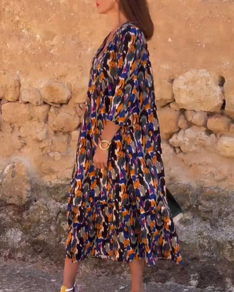 Robe col V imprimé rétro