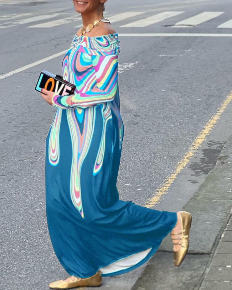 Robe longue élégante à manches longues et épaules dénudées