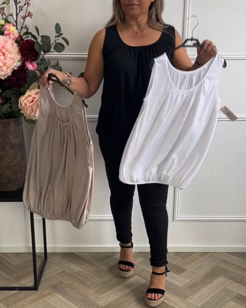 Débardeur Sans Manches Uni Plissé