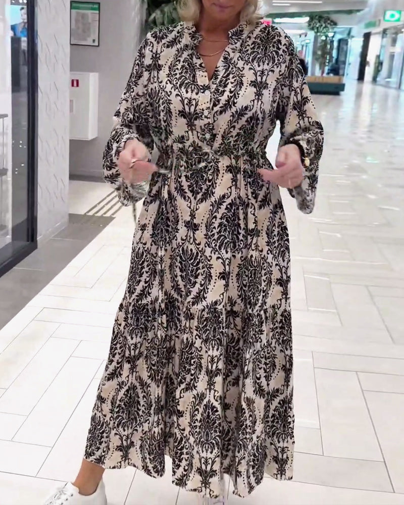 Robe imprimée à cordon de serrage et manches cloche