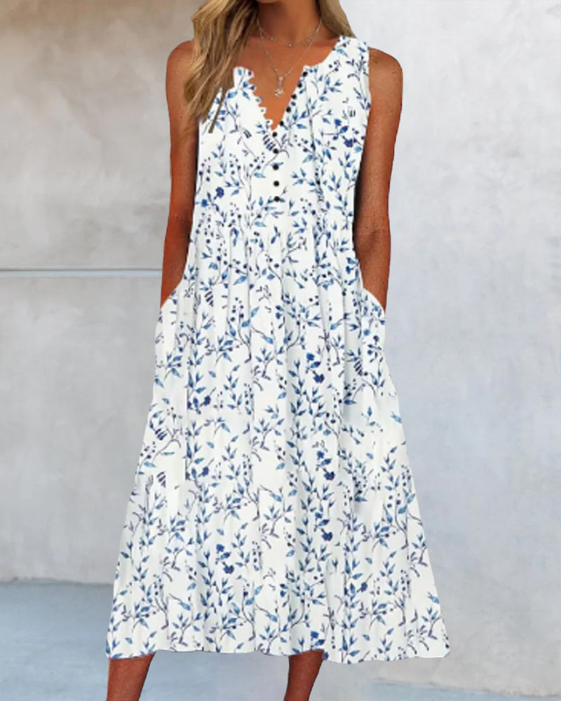 Robe débardeur à imprimé floral avec bouton