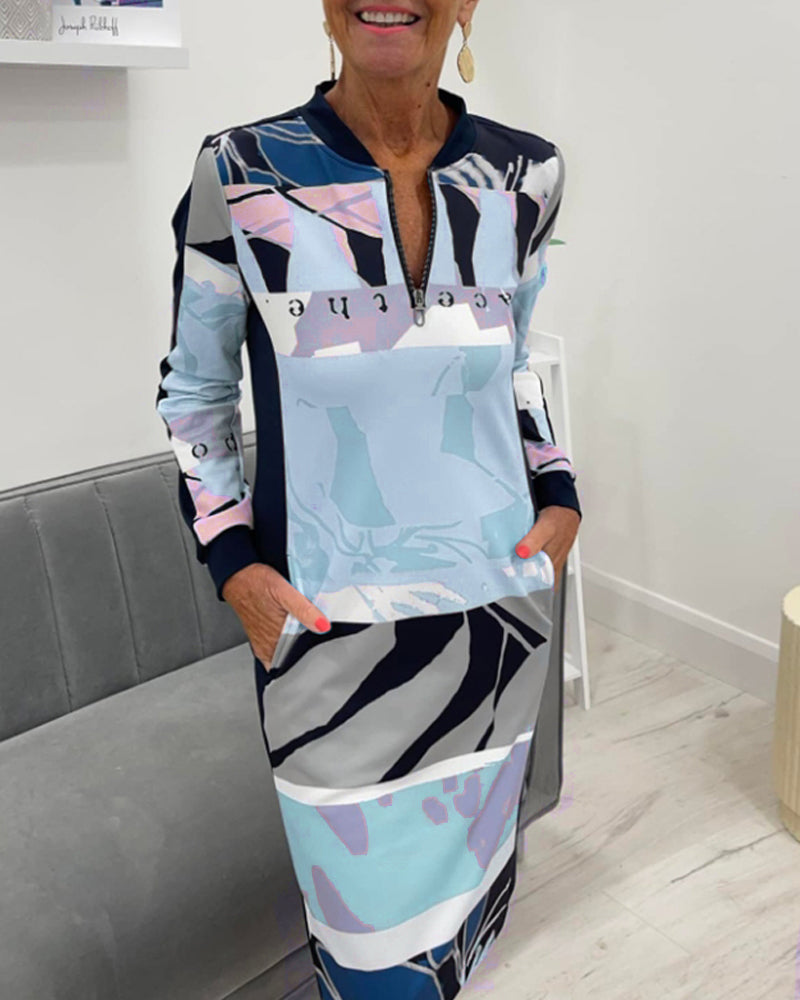 Robe à manches longues zippée avec poches bloc de couleur