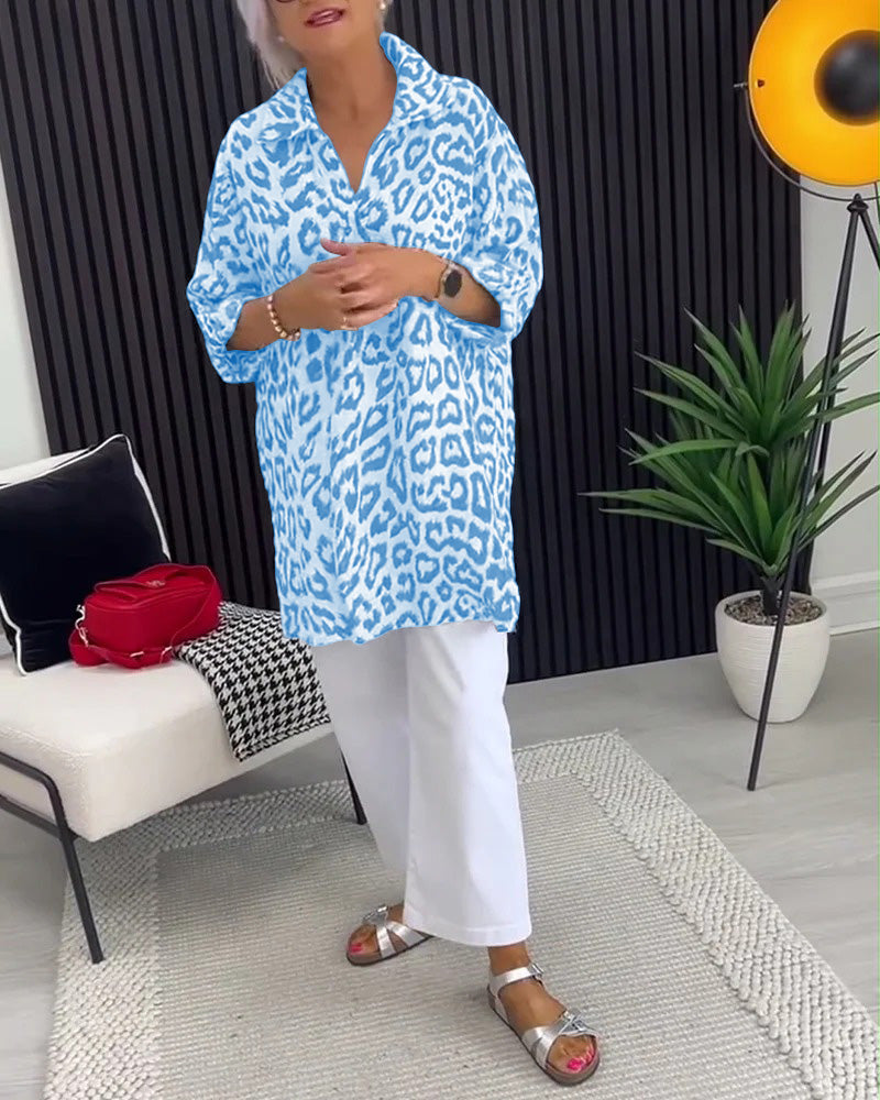 Blouse Revers Imprimé Léopard