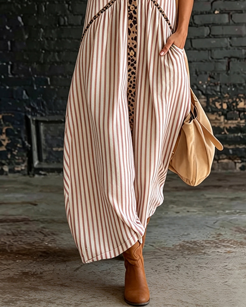 Robe Léopard Rayé Nuque Longue