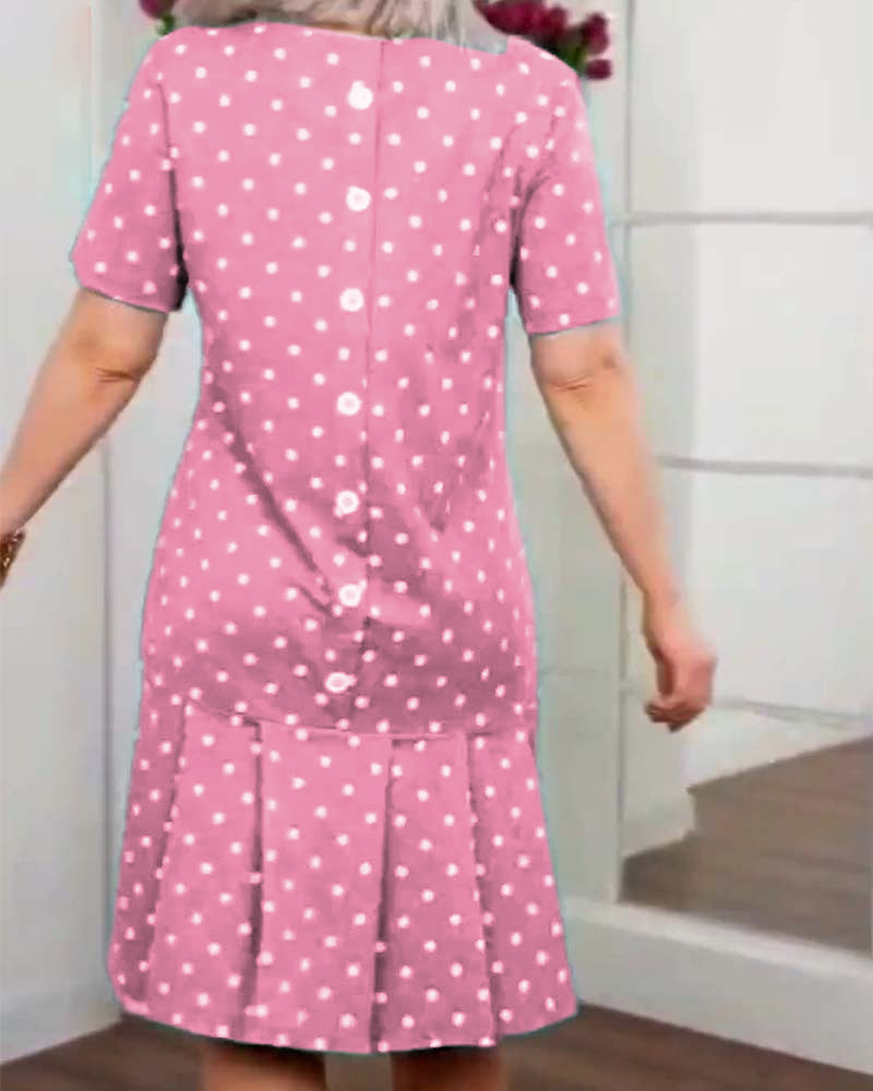 Robe décontractée à manches courtes et imprimé à pois