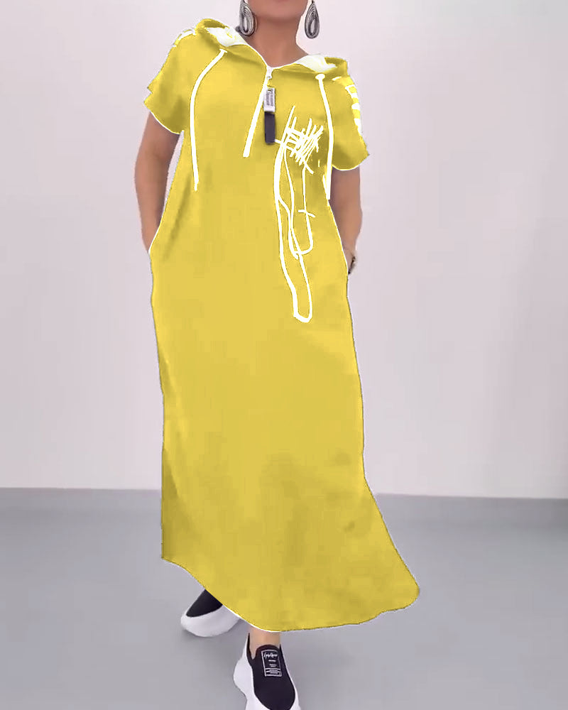 Robe Fermeture Éclair Mi-longue Lâche Contrastée