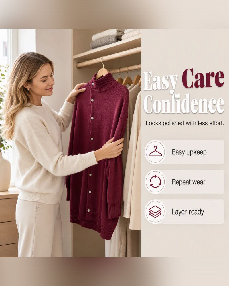 Cardigan Col Roulé Simple Boutonnage