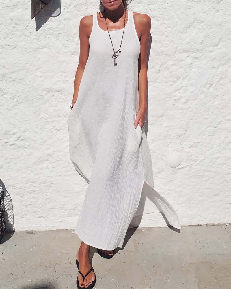 Robe Col U Sans Manches Lâche Jupe Ample
