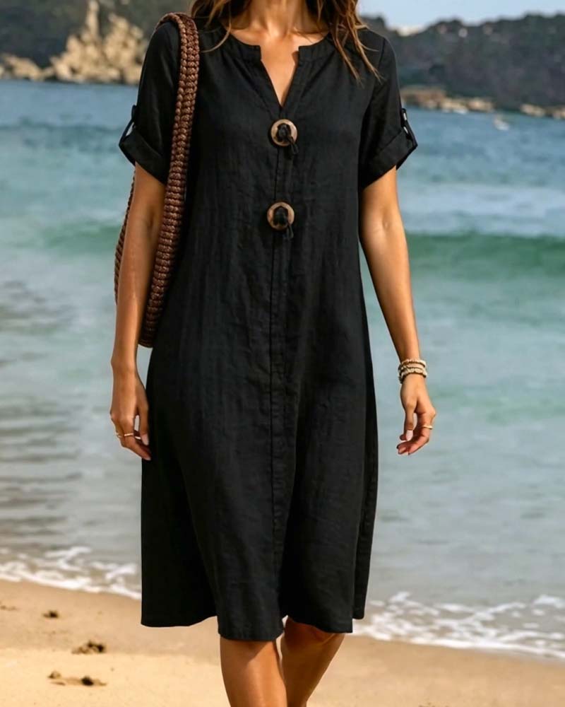 Robe Décontractée Col V Uni