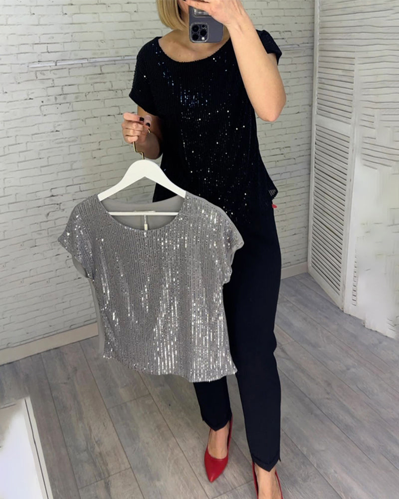 Blouses femme manches courtes en sequin