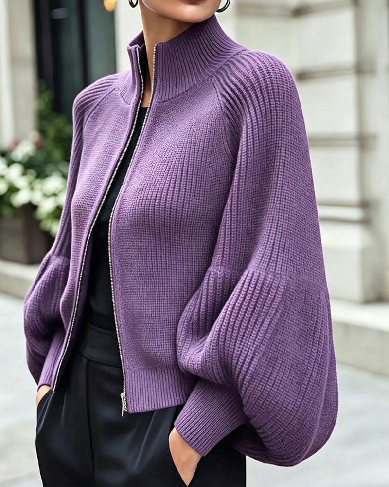 Manteau Col Montant Fermeture Éclair Manche Lanterne