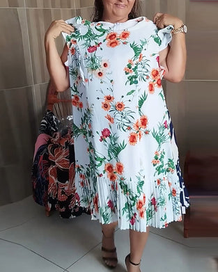 Robe plissée à imprimé floral et à empiècements