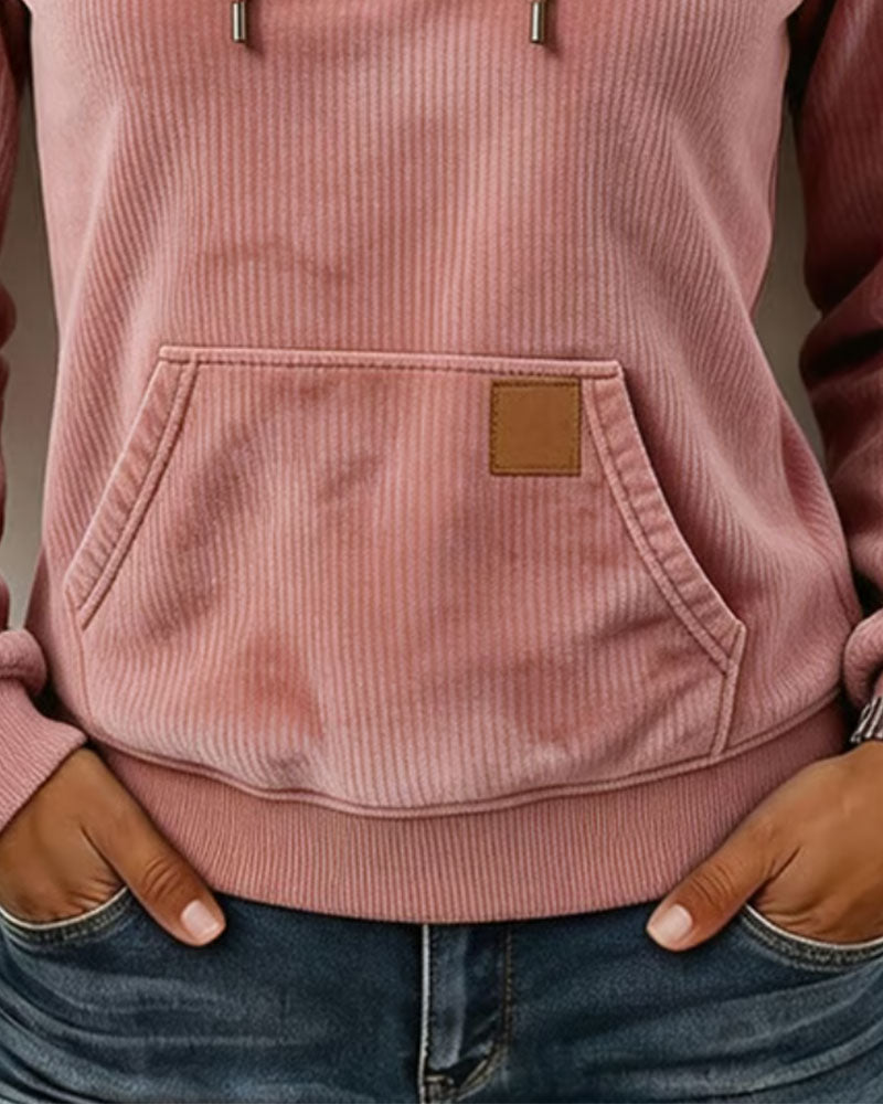 Sweat À Capuche Velours Côtelé Demi-Zip À Capuche