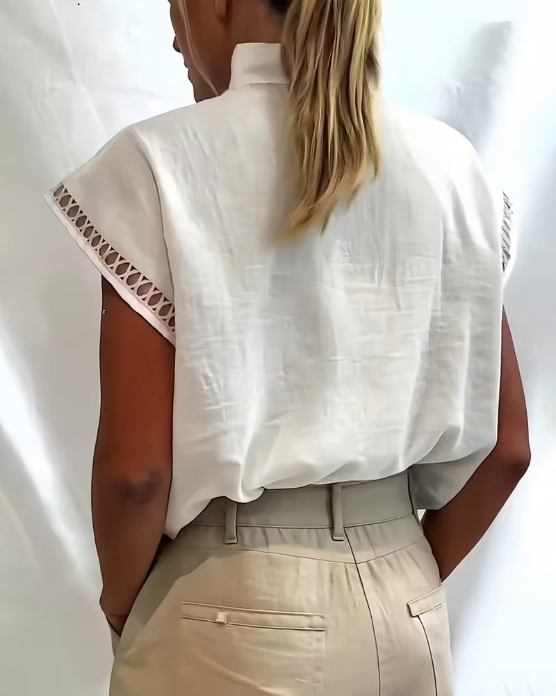 T-Shirt Col Roulé Demi Sans Manches Évidé