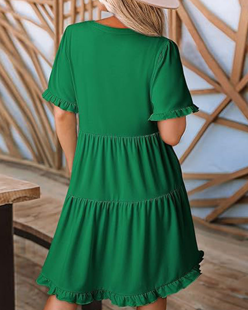 Robe Bordure Volantée Col En V Ourlet Superposé