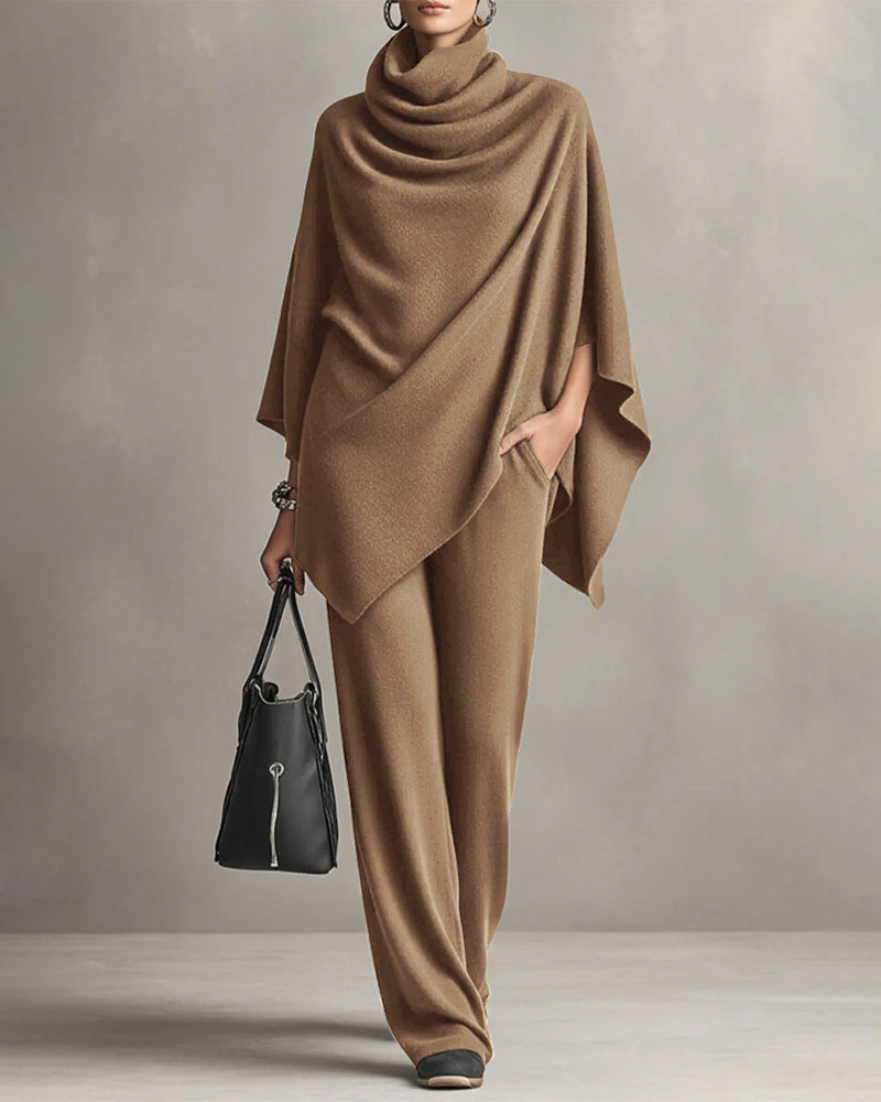 Ensemble Col Roulé Haut Jambe Large Pantalon