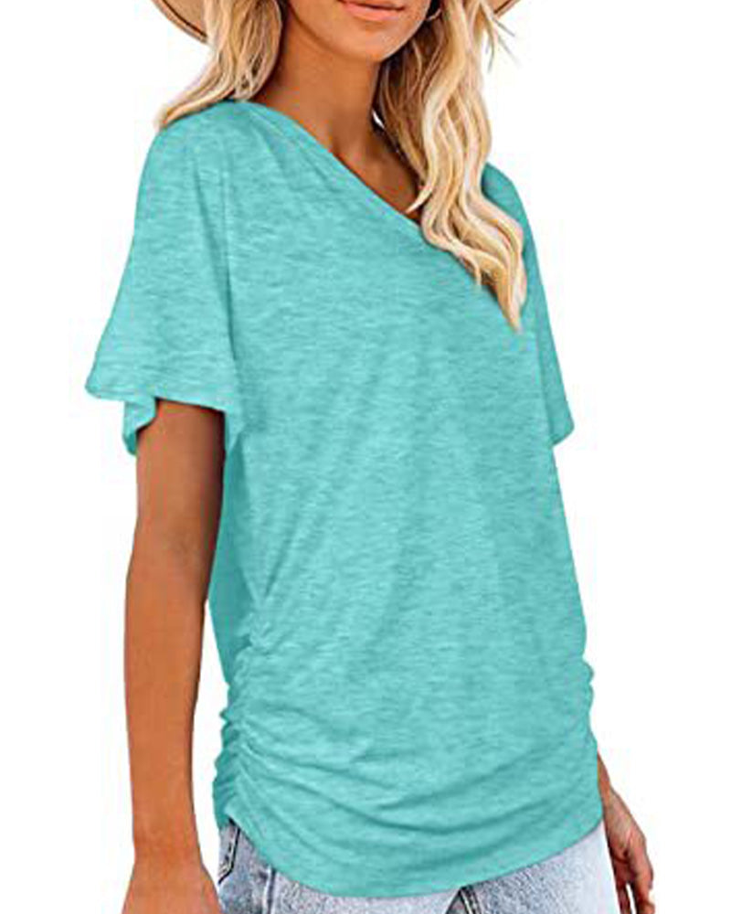 T-Shirt Plissé Uni Col En V