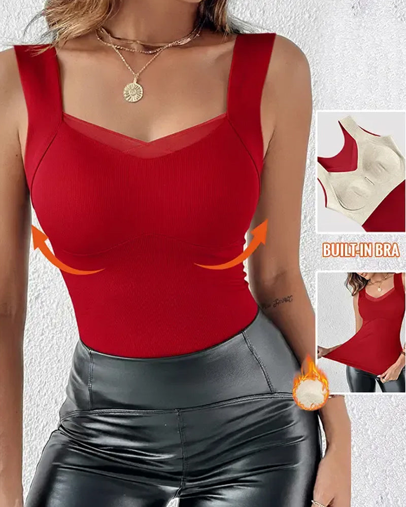 Débardeur Col Carré Unie Soutien-Gorge Intégré