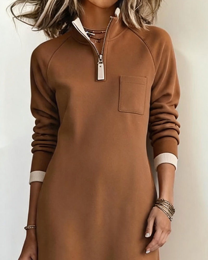Robe Demi-Fermeture Éclair Col Montant Sweatshirt
