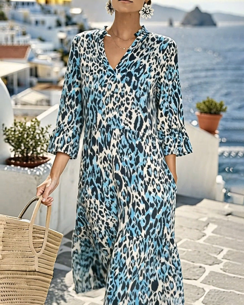 Robe Volant Dégradé Col En V Léopard