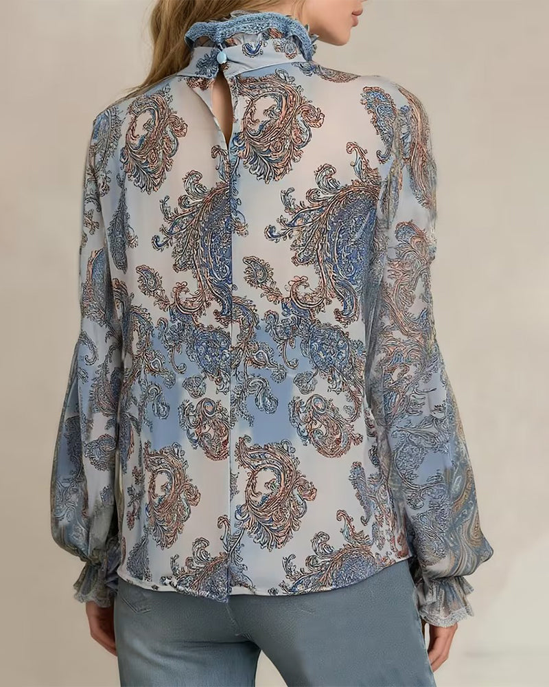 Blouse Bordure Dentelle Cordon De Serrage Sheer