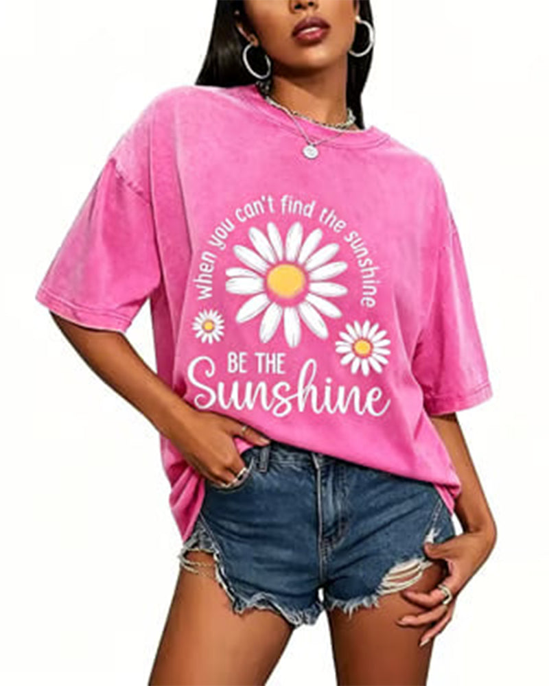 T-Shirt Décontracté Daisy Imprimé Col Rond