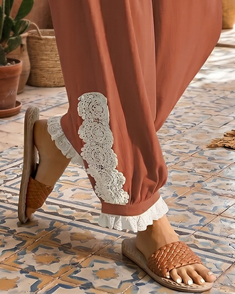 Pantalon Dentelle Patchwork Lanterne