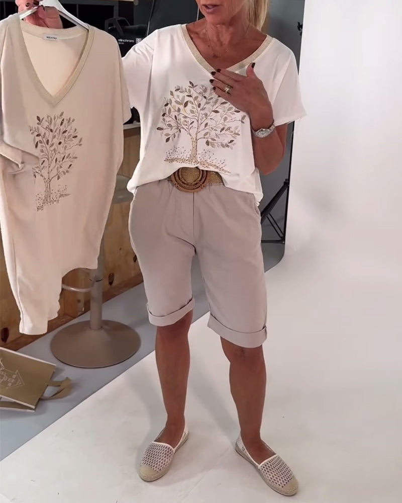 T-Shirt Col En V Imprimé Polyvalent