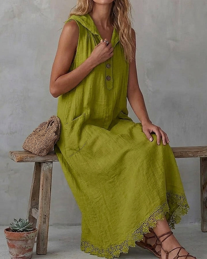 Robe Capuche Sans Manches Dentelle Patchwork