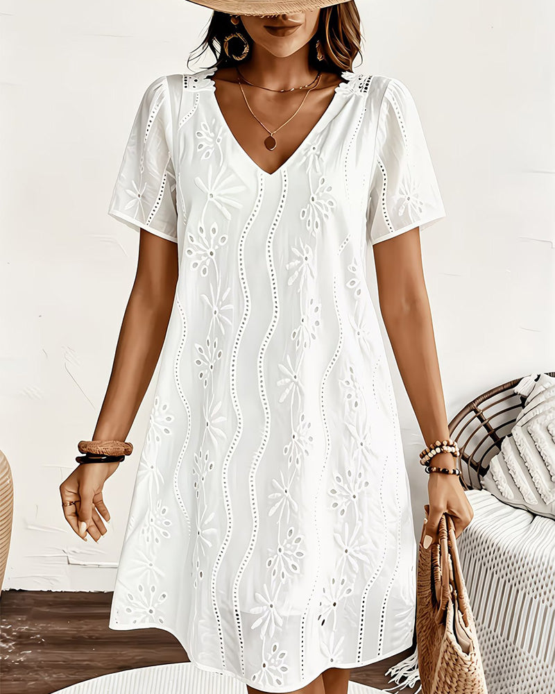 Robe Col V Dentelle Découpée Dos Nu