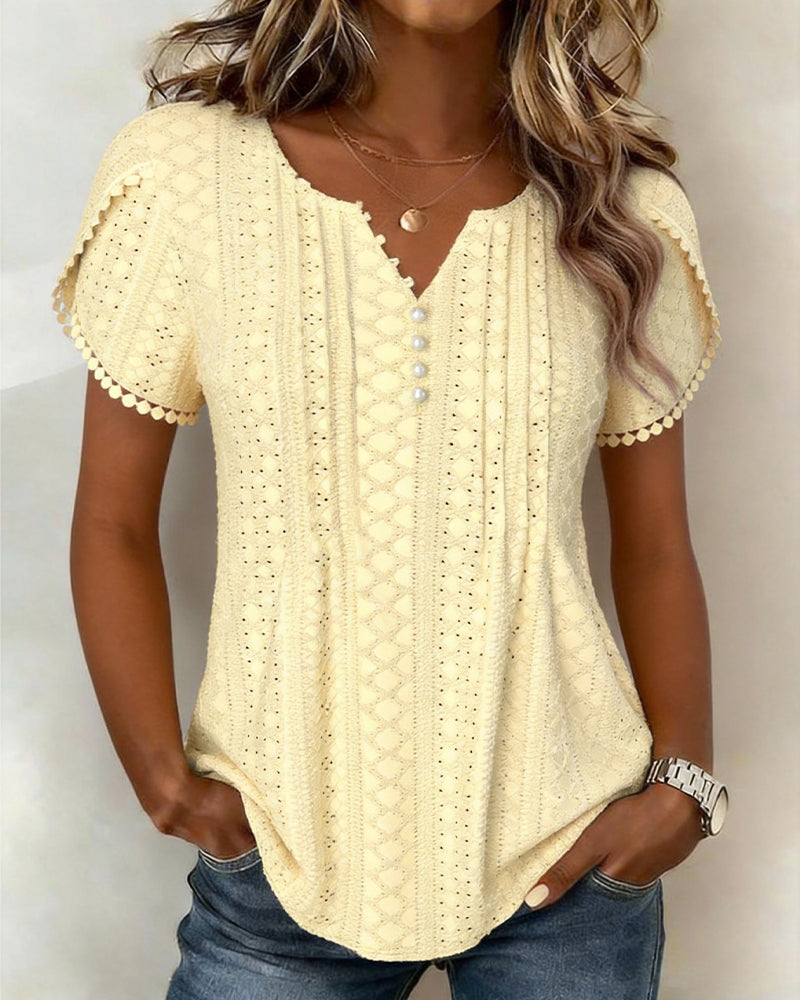 Blouse À Col En V Avec Boutons En Perle Et Dentelle
