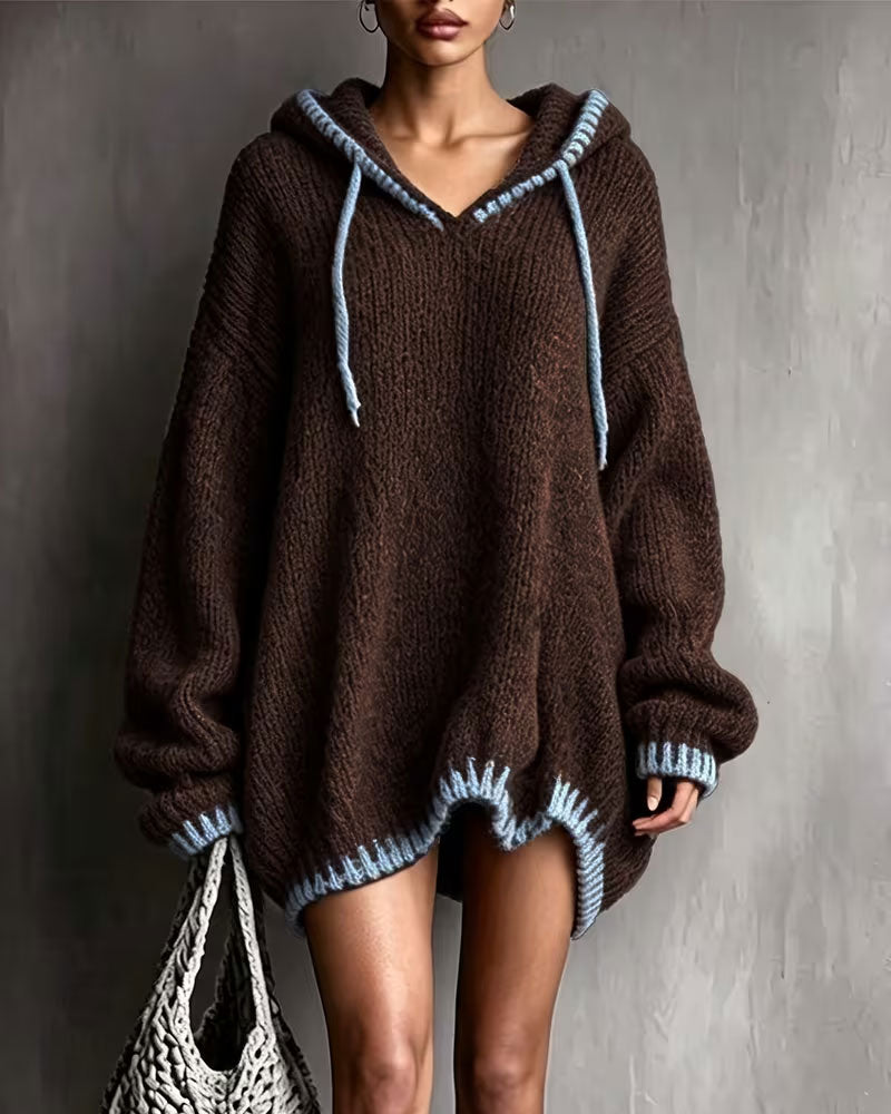 Robe Pull Contraste Cordon Capuche