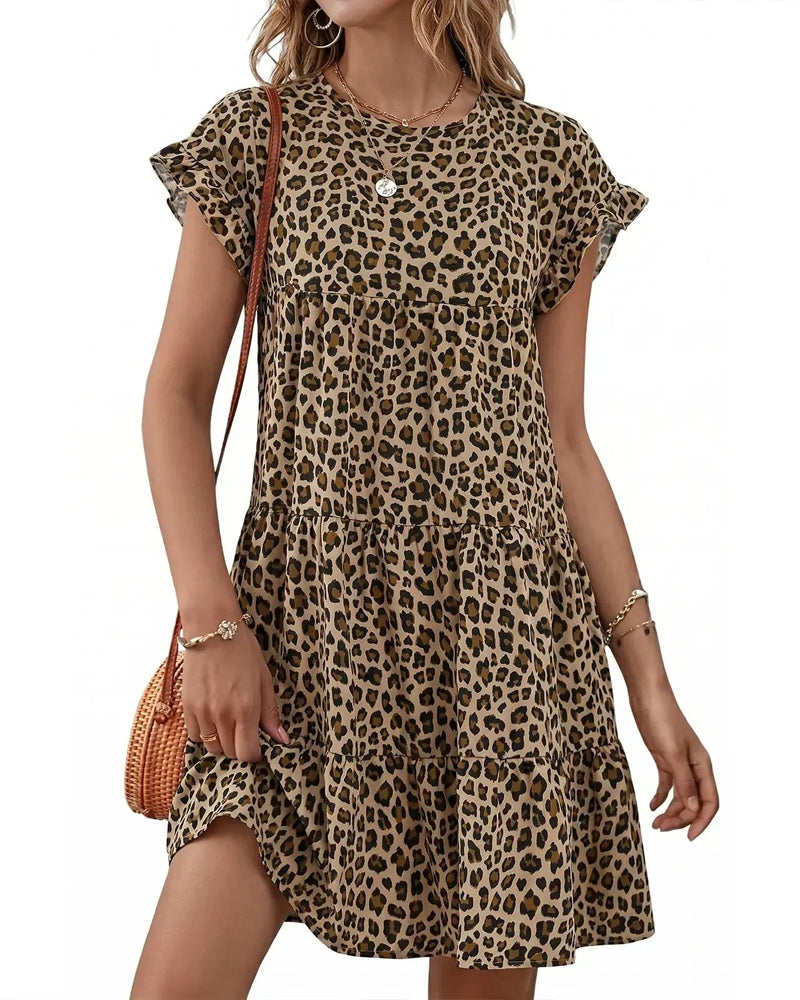 Robe Manche Volant Léopard À Volants