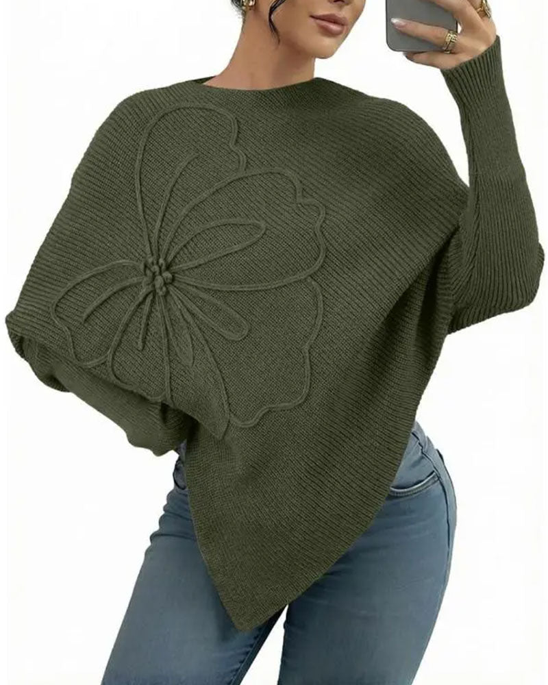 Pullover Élégant Fleuri Irrégulier