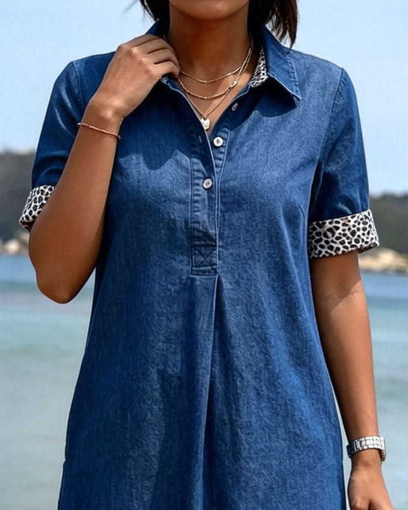 Robe Léopard Patchwork Col Manches Courtes