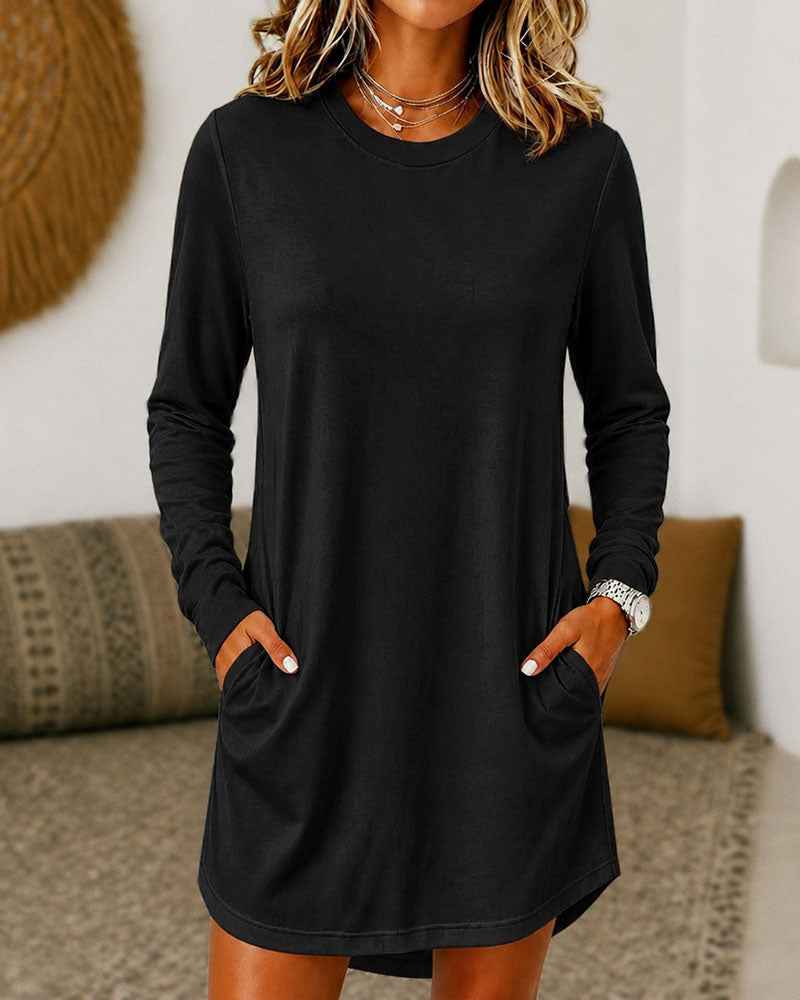 Robe Col Rond Poche Décontractée