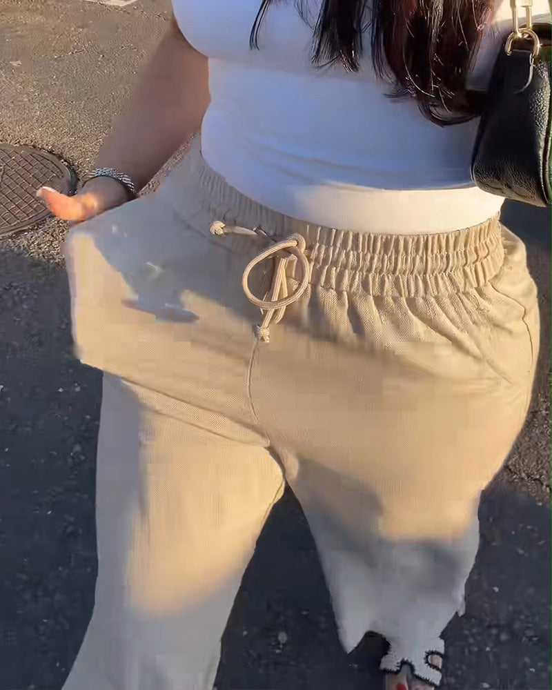 Pantalon Cordon Élastique Taille Décontracté Long