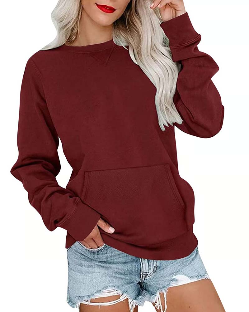 Sweatshirt Uni Col Rond Manches Longues Décontracté