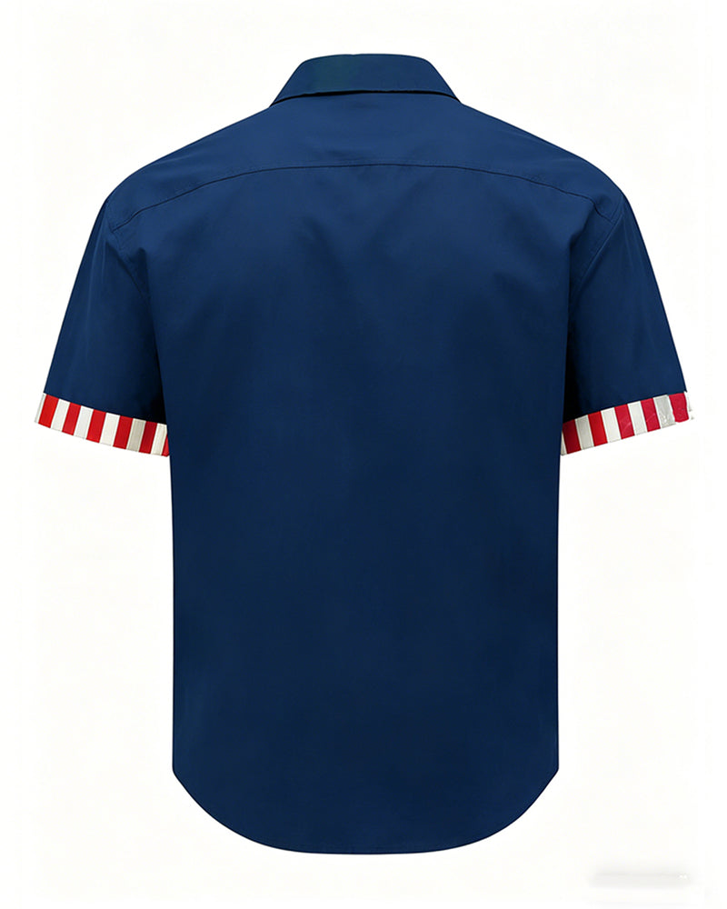 Chemise Étoiles Et Rayures Imprimé Manches Courtes