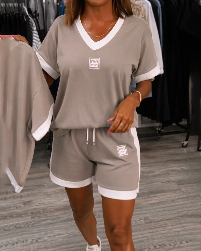 Ensemble Col V Imprimé Contraste Short Manches Courtes