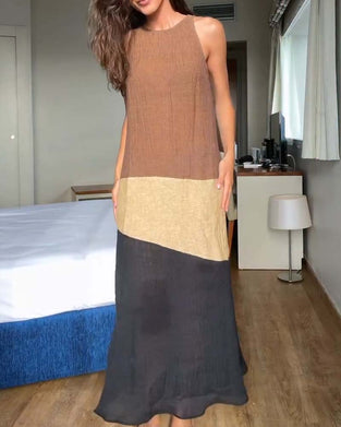 Robe Sans Manches Bloc De Couleur Décontractée