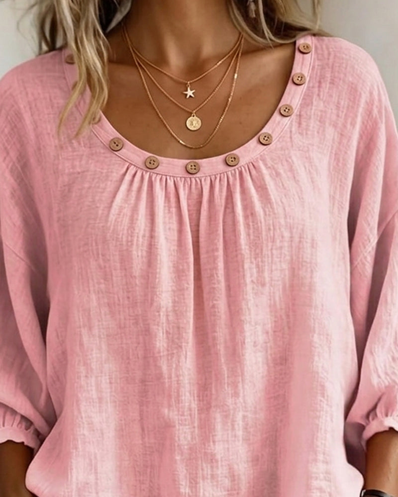 Blouse Col Rond Bouton Lâche